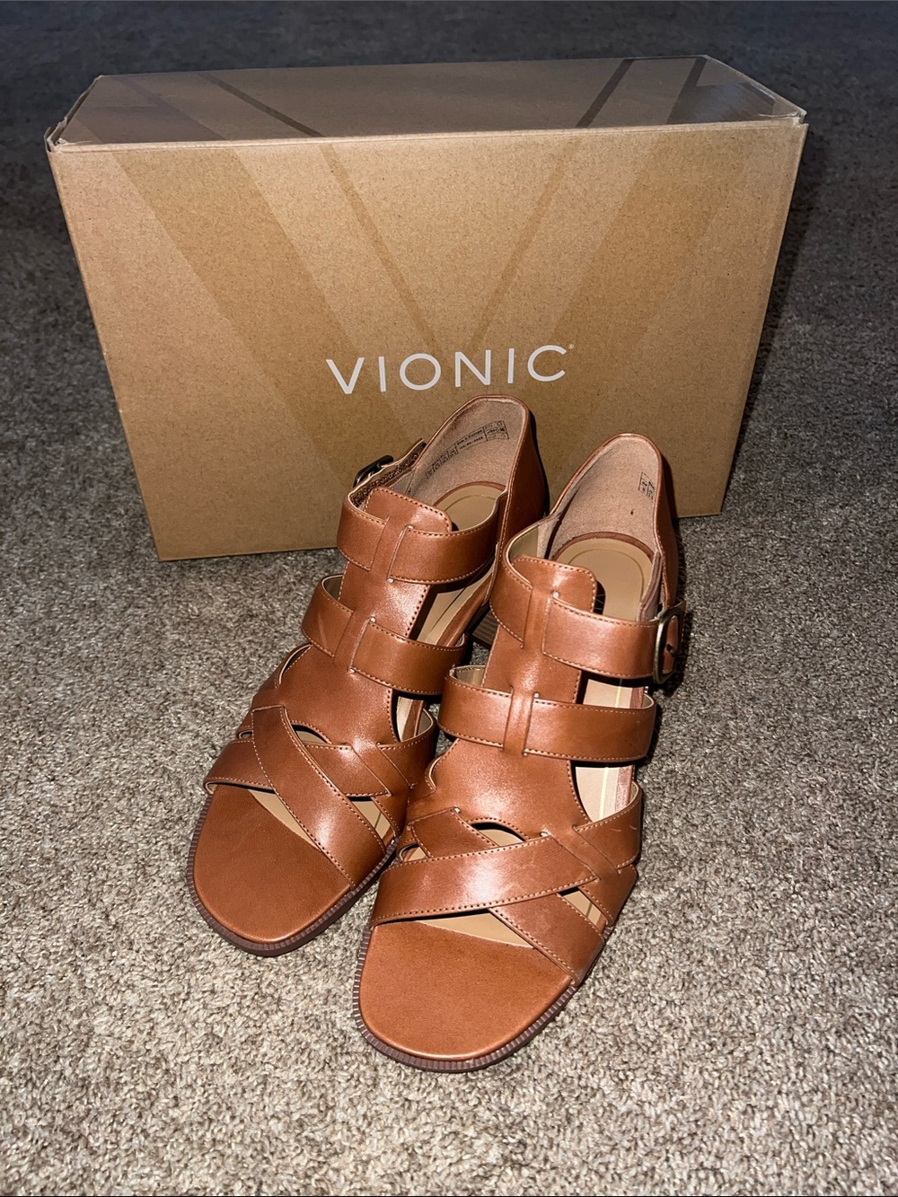 Vionic Leather Marcella Women's Tan Strappy Sandals